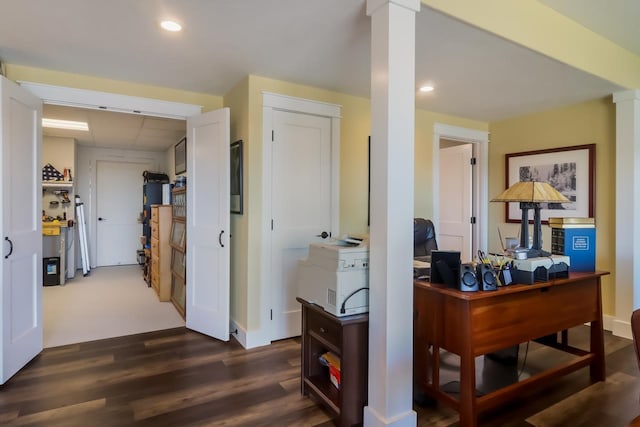 interior space with dark hardwood / wood-style flooring