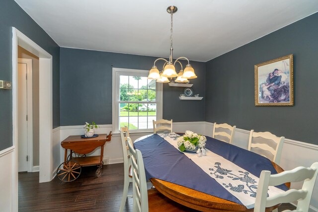 609 3rd St, Muskegon, MI 49445 - dining area featuring wood finished floors, a chandelier, and wainscoting