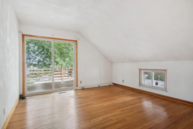 2973 Round Lake Hwy, Manitou Beach, MI 49253 - additional living space featuring lofted ceiling, healthy amount of natural light, wood-type flooring, and baseboards