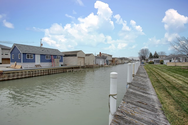 46070 Edgewater Dr, Chesterfield, MI 48047 - dock featuring a residential view, a water view, and a yard