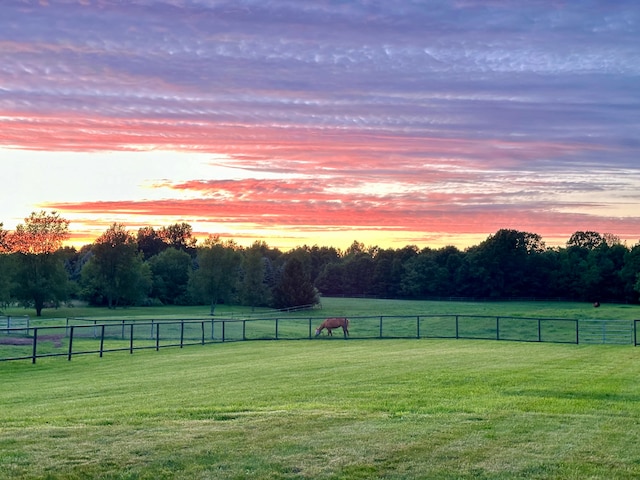 yard at dusk with a rural view