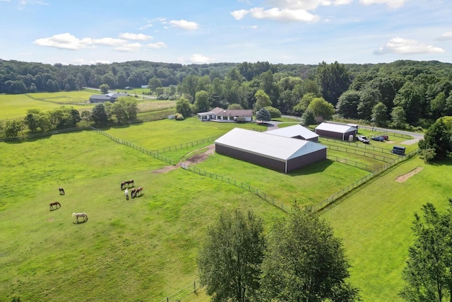 birds eye view of property featuring a rural view