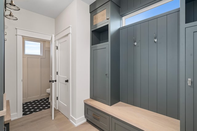 mudroom with light hardwood / wood-style floors and a healthy amount of sunlight