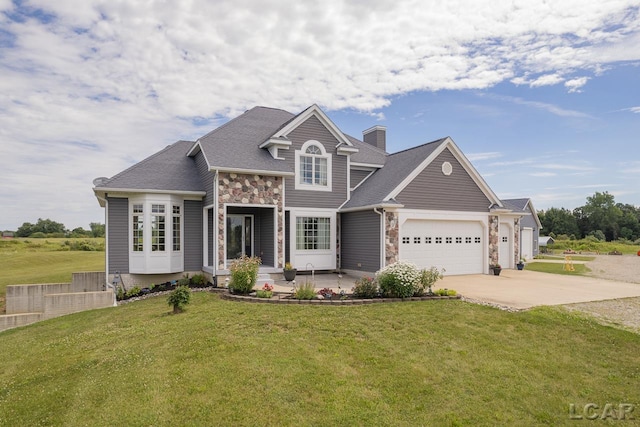 view of front facade featuring a front yard and a garage