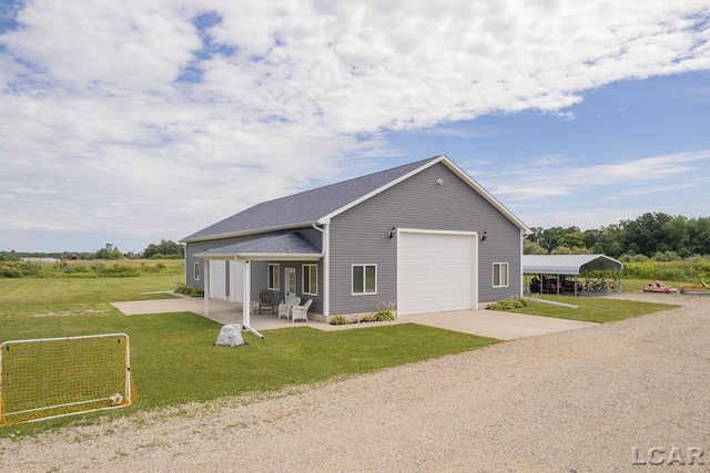 exterior space with a carport and a front lawn