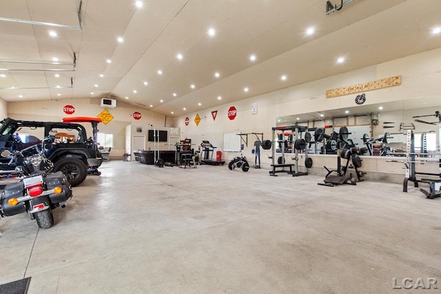 workout area with vaulted ceiling