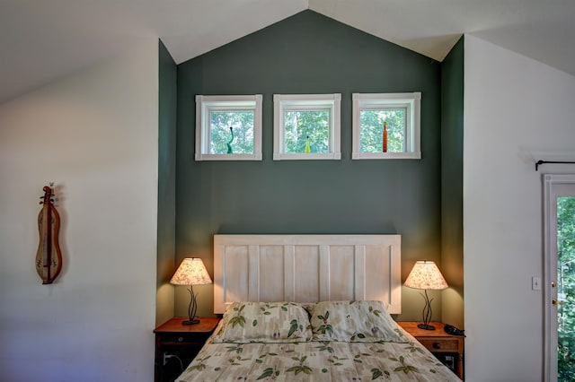 bedroom featuring vaulted ceiling