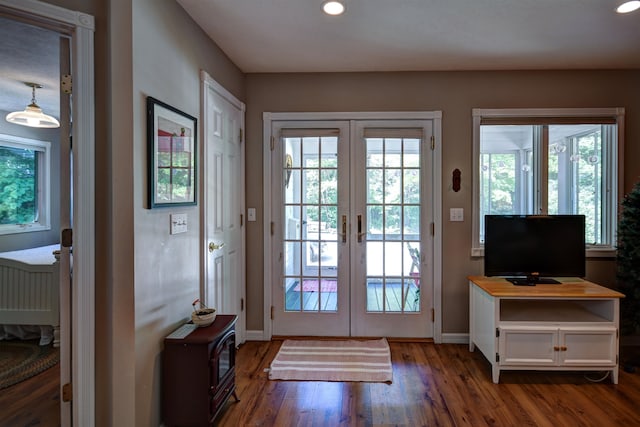 entryway featuring french doors and dark wood-type flooring