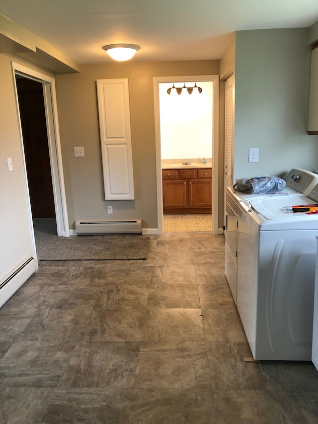 5510 Berkley Dr, Waterford, MI 48327 - clothes washing area featuring separate washer and dryer and baseboard heating