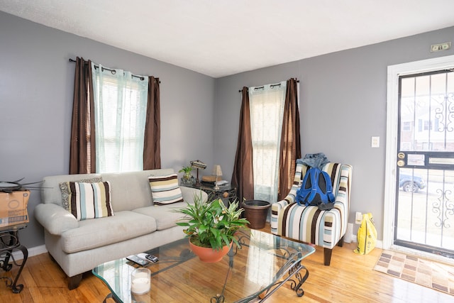 living room featuring light wood-type flooring