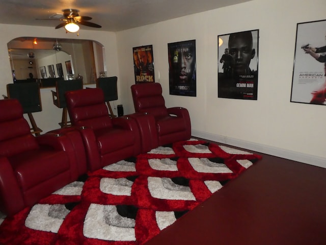 home theater featuring ceiling fan