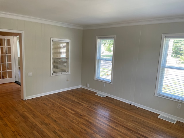 spare room featuring dark hardwood / wood-style flooring and a wealth of natural light