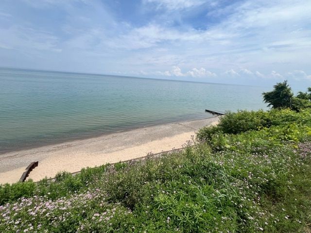 property view of water featuring a beach view