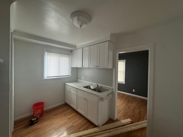 kitchen featuring sink, white cabinets, and light hardwood / wood-style floors