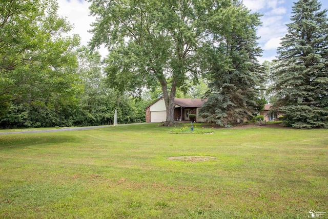 view of yard featuring a garage