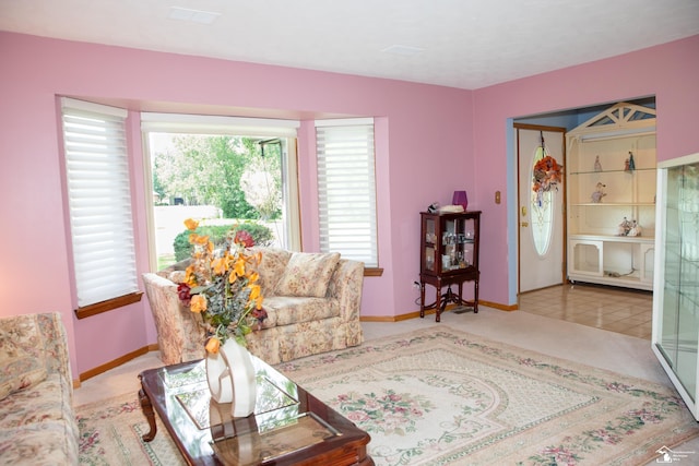 living room with light tile patterned floors