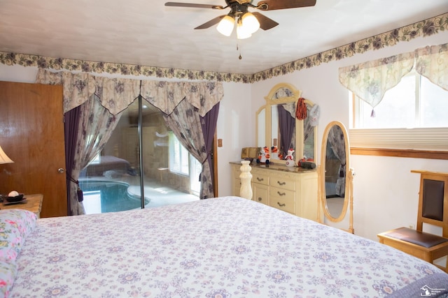 bedroom featuring ceiling fan