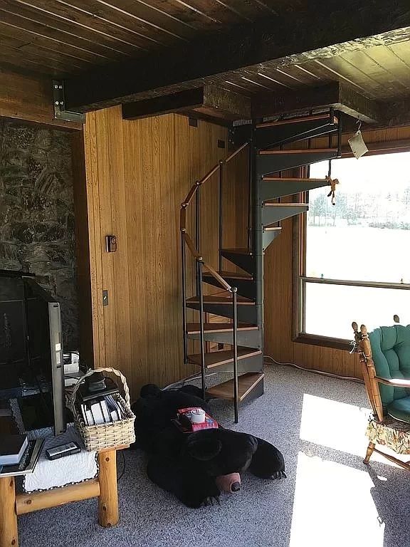 basement with wooden walls and wood ceiling