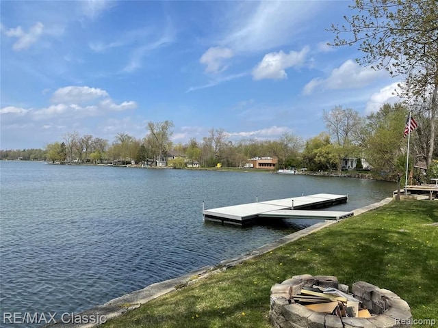 view of dock with a water view