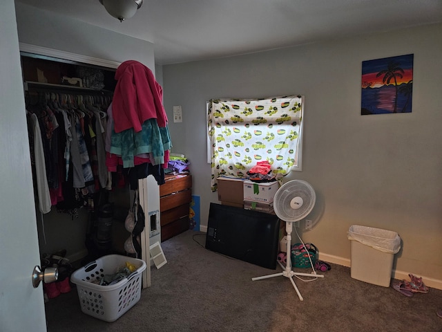 bedroom with carpet flooring and a closet