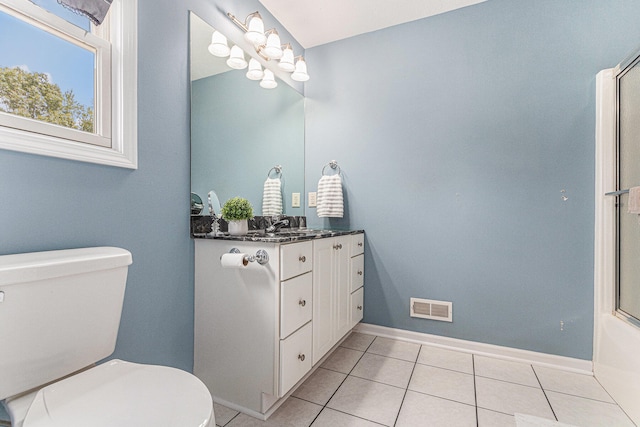 bathroom featuring tile patterned floors, vanity, and toilet