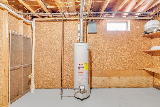 basement featuring water heater