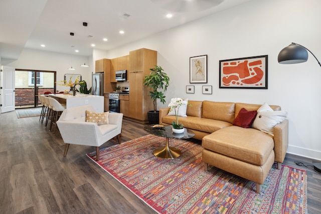 living room featuring dark hardwood / wood-style flooring