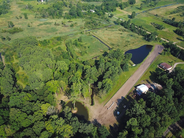 birds eye view of property with a rural view and a water view