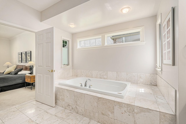 bathroom with tiled bath