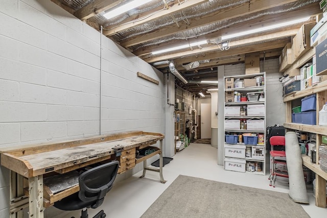 basement with a workshop area