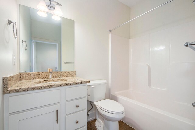 full bathroom with shower / bathing tub combination, vanity, and toilet