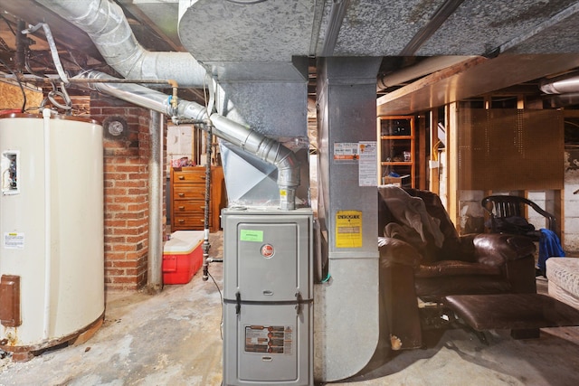 utility room with electric water heater and heating unit