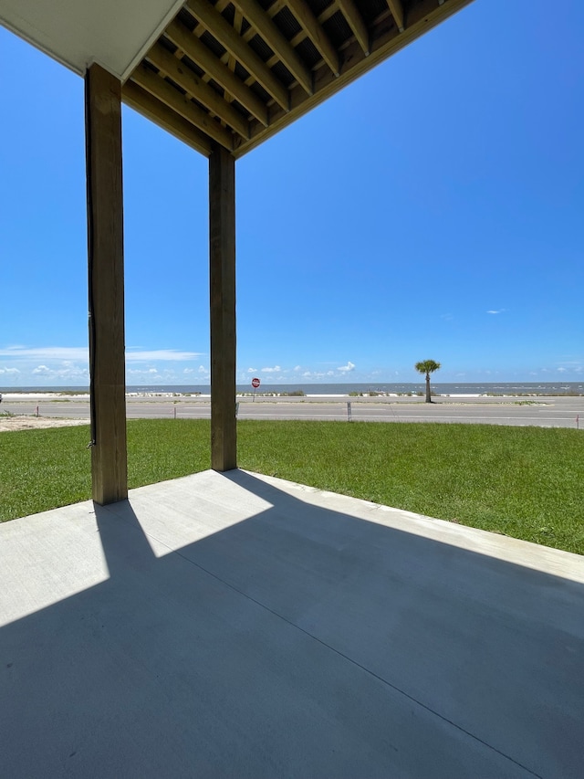 view of patio with a mountain view