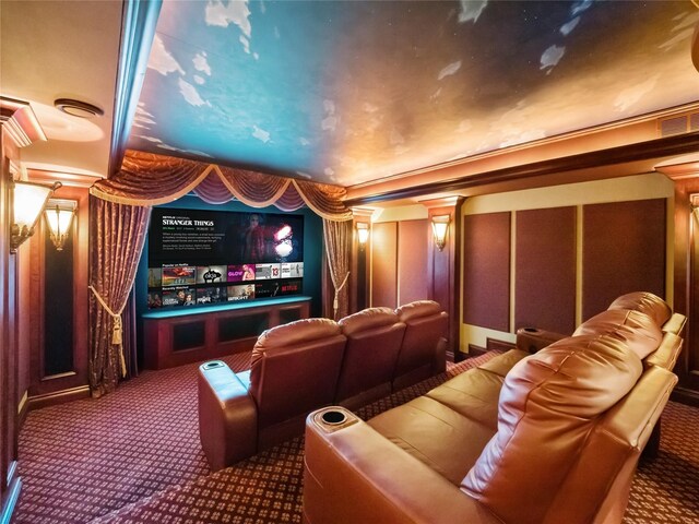 2756 Turtle Bluff Dr, Bloomfield Hills, MI 48302 - carpeted cinema featuring ornate columns and crown molding