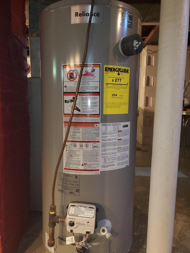 utility room featuring gas water heater