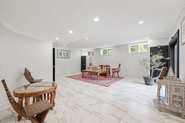 sitting room featuring ornamental molding