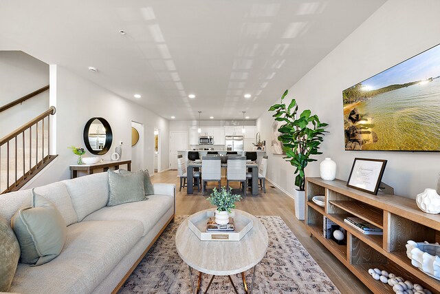 living room with light wood-type flooring