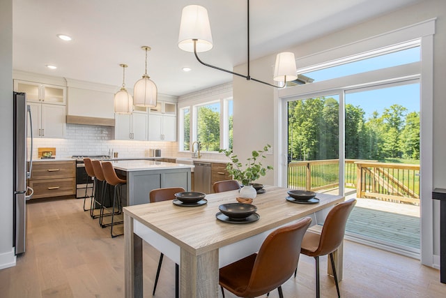 dining space featuring light hardwood / wood-style floors