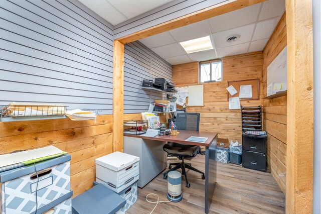 18564 200th, Tustin, MI 49688 - office with wood walls, wood finished floors, and a drop ceiling