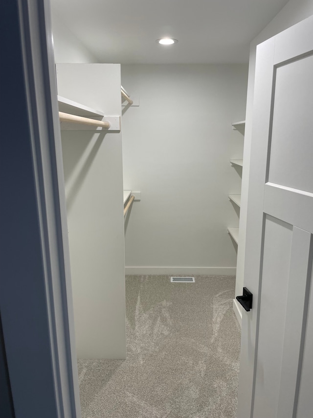 spacious closet featuring carpet flooring