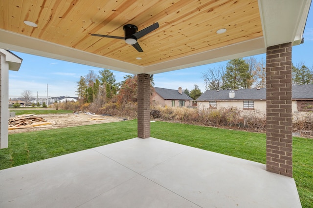 view of patio featuring ceiling fan