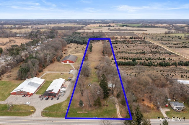 aerial view featuring a rural view