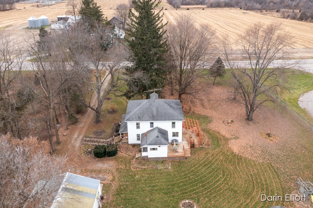 birds eye view of property featuring a rural view