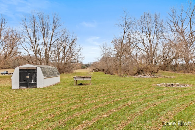 view of yard with a storage shed and an outdoor structure