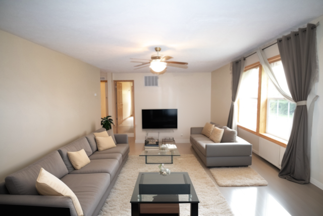 living room featuring ceiling fan and a wealth of natural light