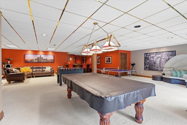 playroom with carpet flooring and pool table