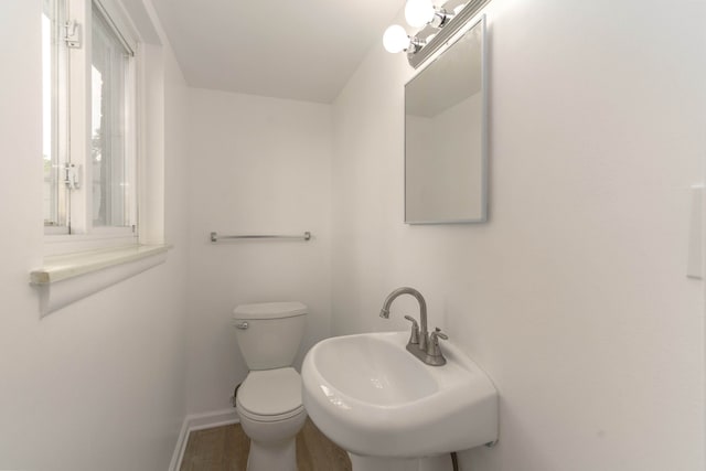 bathroom with sink, hardwood / wood-style floors, and toilet