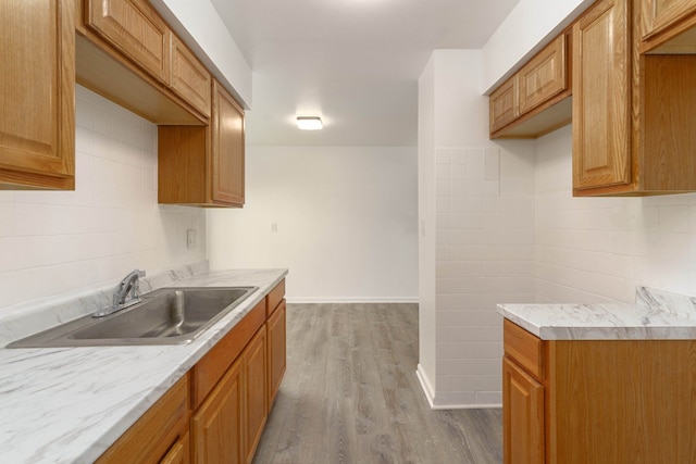 kitchen with sink and hardwood / wood-style floors