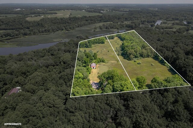 2435 108th Ave, Otsego, MI 49078 - aerial view of property's location featuring a heavily wooded area, a large body of water, and property parcel outlined
