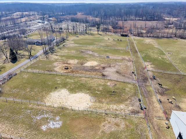 birds eye view of property with a rural view